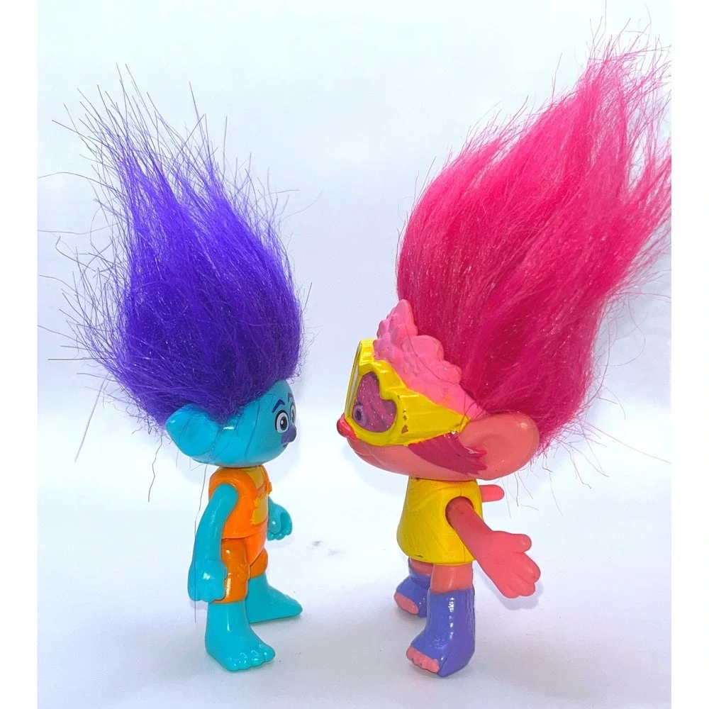 DreamWorks Trolls Poppy and Branch Figure Set Cake Toppers Pink Purple Hair 4